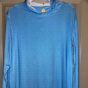 Tommy Bahama blue pattern performance hoodie with UV 50 protection